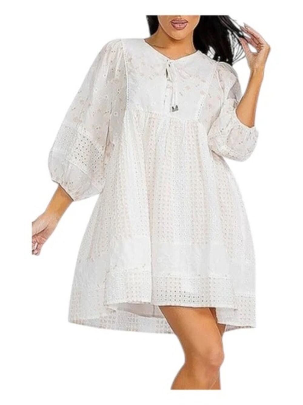 Seen and be seen brand eyelet mini dress w/pockets size large (fits oversized)